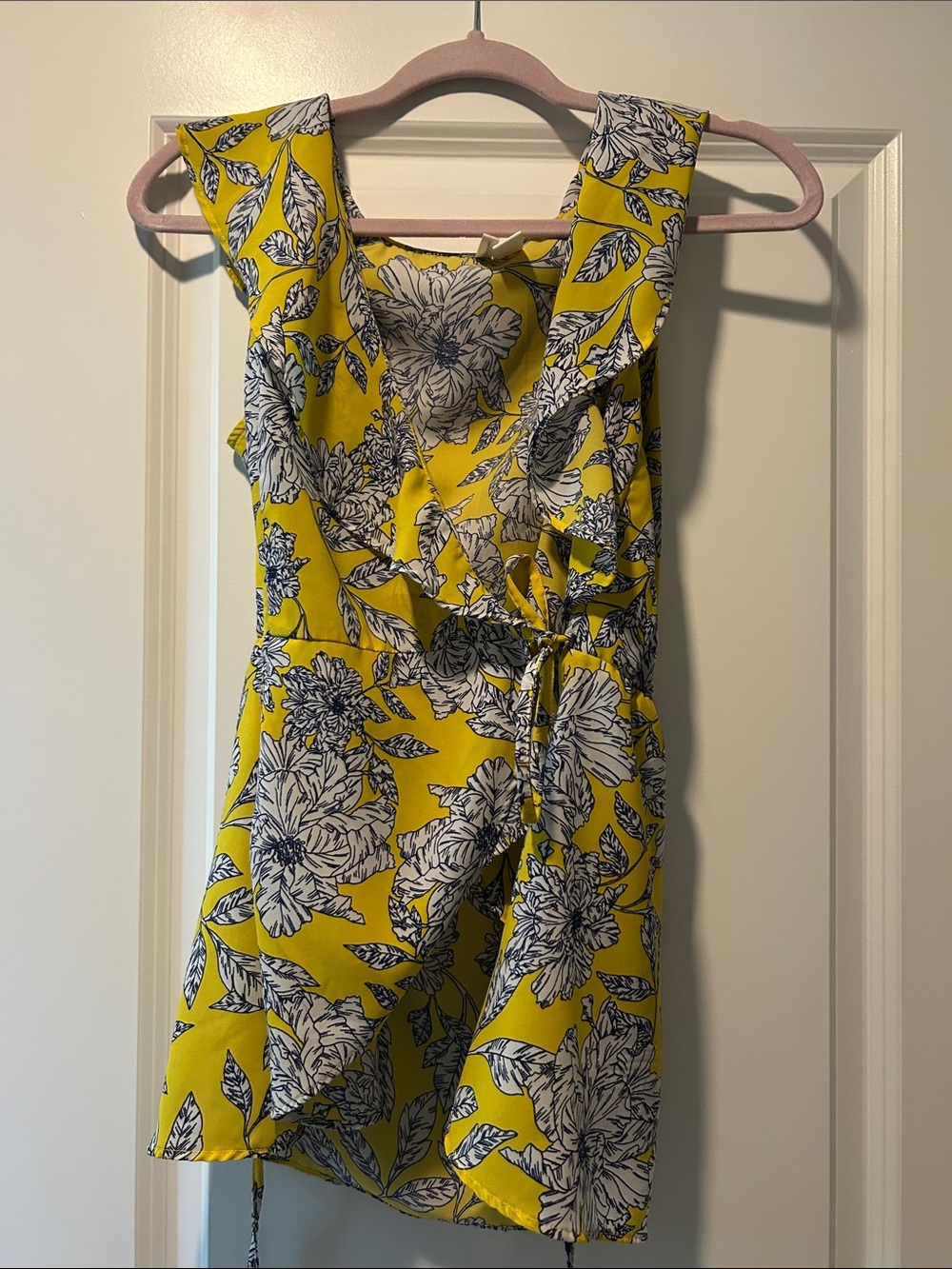 Japna Yellow Floral Wrap-Style Women's Top